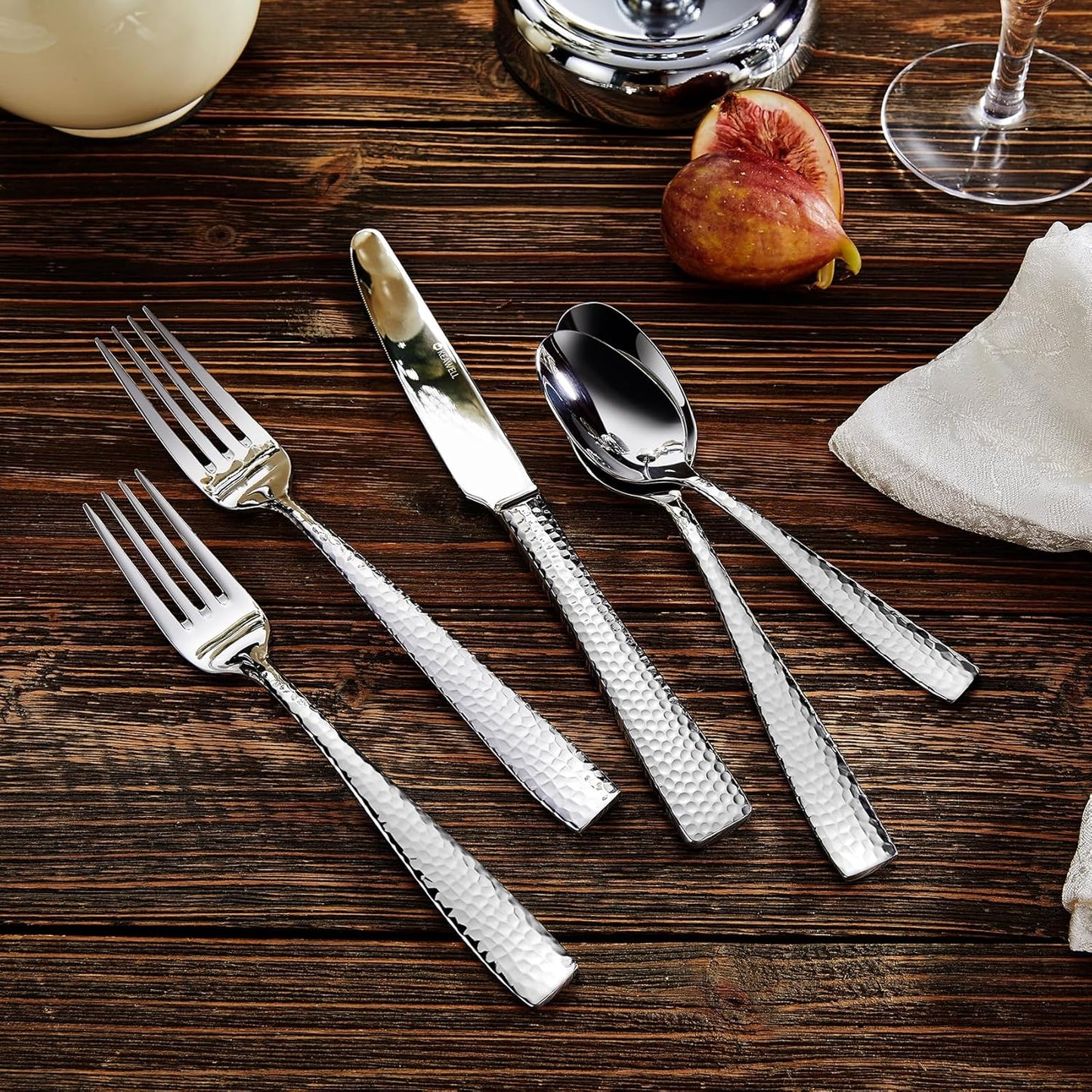 KEAWELL Premium 20/45/65 Piece Louis Hammered Silverware Set with Squared Edge, 18/10 Stainless Steel, Service for 4/8/12, Fine Flatware Set, Dishwasher Safe (65)