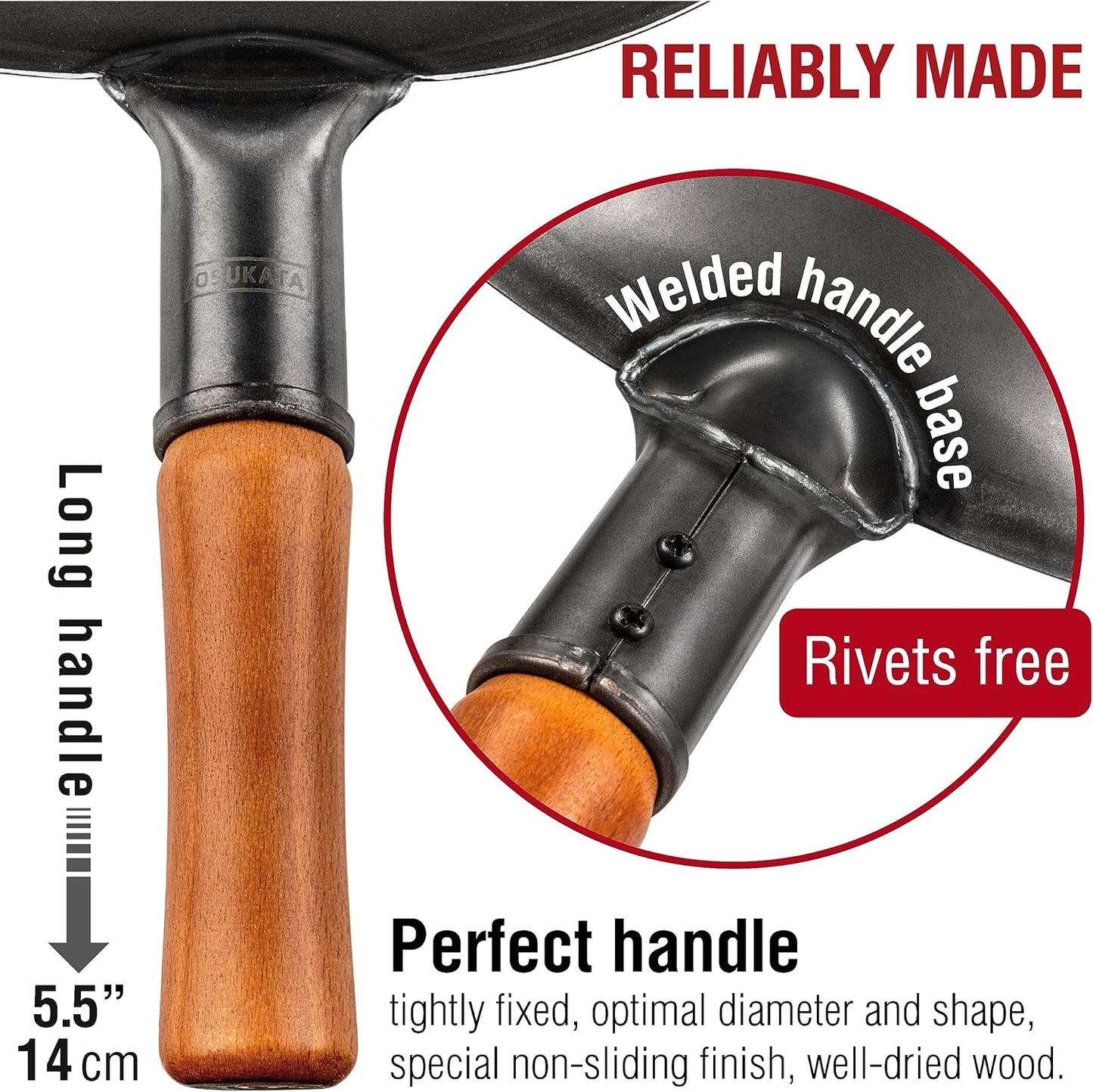 YOSUKATA 13.5" Carbon Steel Wok Pan – Pre-Seasoned Flat Bottom Pow Wok for Stir Fry, BBQ, Grill & Camping – Traditional Japanese Chinese Cookware – Compatible with Induction, Electric, Gas, Open Fire