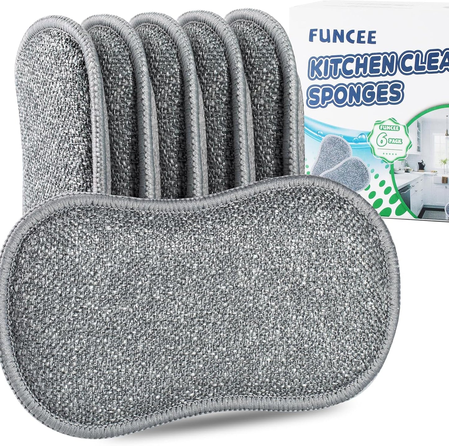 Upgrated Dual-Sided Sponges Kitchen, 6 Pack Microfiber Non Scratch Dish Scrub Sponge, All Purpose Dish Washing Scrubber for Cleaning Dishes, Kitchen, Pots, Pans, Sink & Household