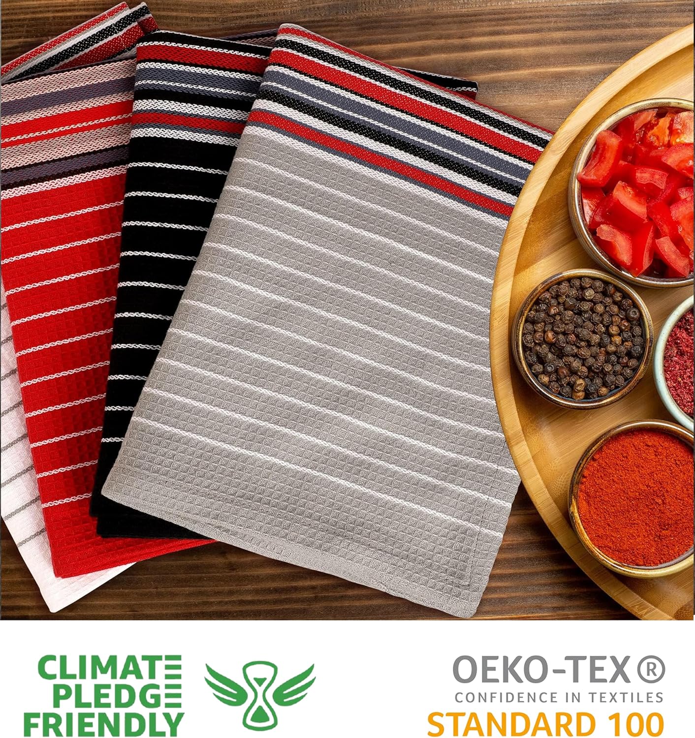 Urban Villa Kitchen Towels (20x30 Inches 4 Pack) Extra Large Premium Salsa Stripes Dish Towels for Kitchen Dish Cloths Highly Absorbent 100% Cotton Kitchen Hand Towels with Hanging Loop Tea Towels