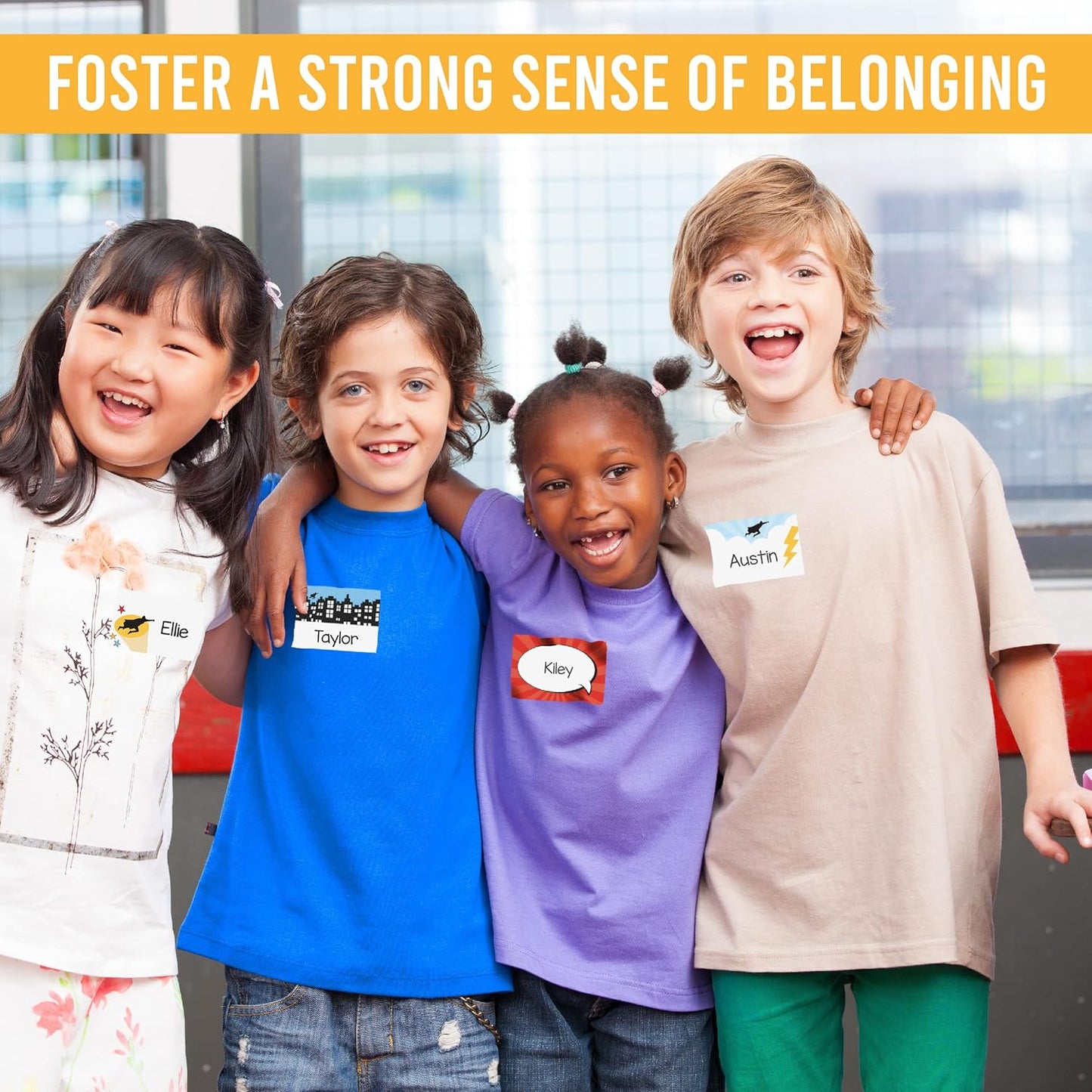 Name Tags Sticker - 56 Nametags for Classroom, Name Tag Stickers for Kids, Adhesive Classroom Labels for Teachers, Nametags Sticker for Clothes, Decorative Labels, Superhero Cubby Tags