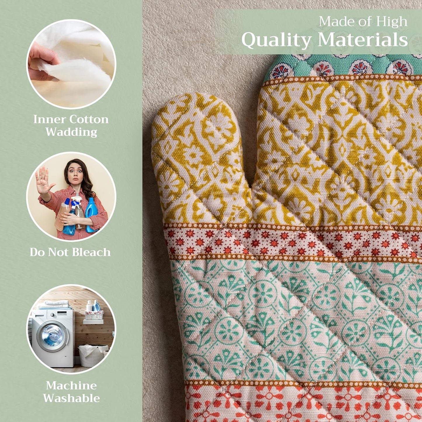 Maison d' Hermine Oven Gloves 100% Cotton Oven Mitt 7" x 13" with Loop Heat Resistant, BBQ, Cooking Gloves, Baking, Grilling, Kitchen, Handling Hot Pans Spring/Summer (Pack of 1, Provence)