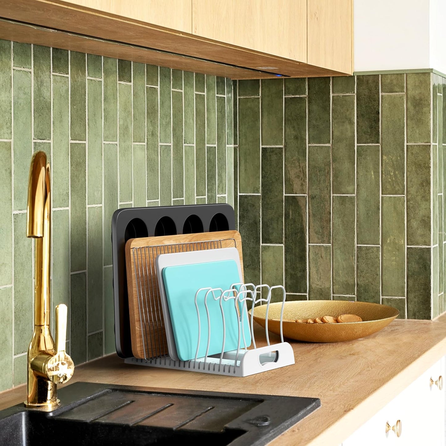 SIMPLE HOUSEWARE 7 Compartments Adjustable Pan Organizer, White