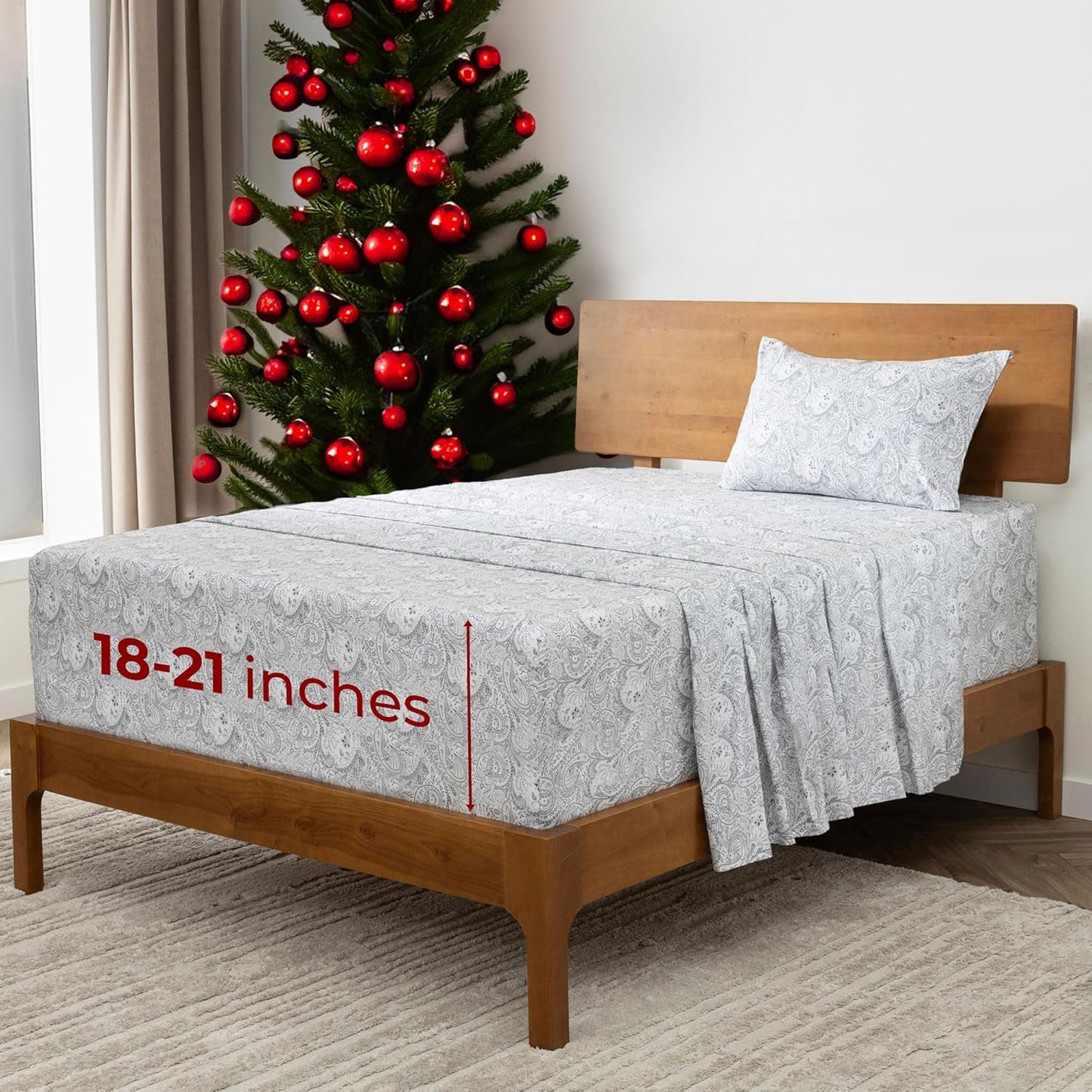 Mellanni Extra Deep Twin XL Sheets - 3 PC Iconic Collection Bedding - Luxury, Ultra Soft, Cooling Bed Sheets - Wrinkle, Fade, Stain Resistant (Twin Extra Long, Paisley Gray)