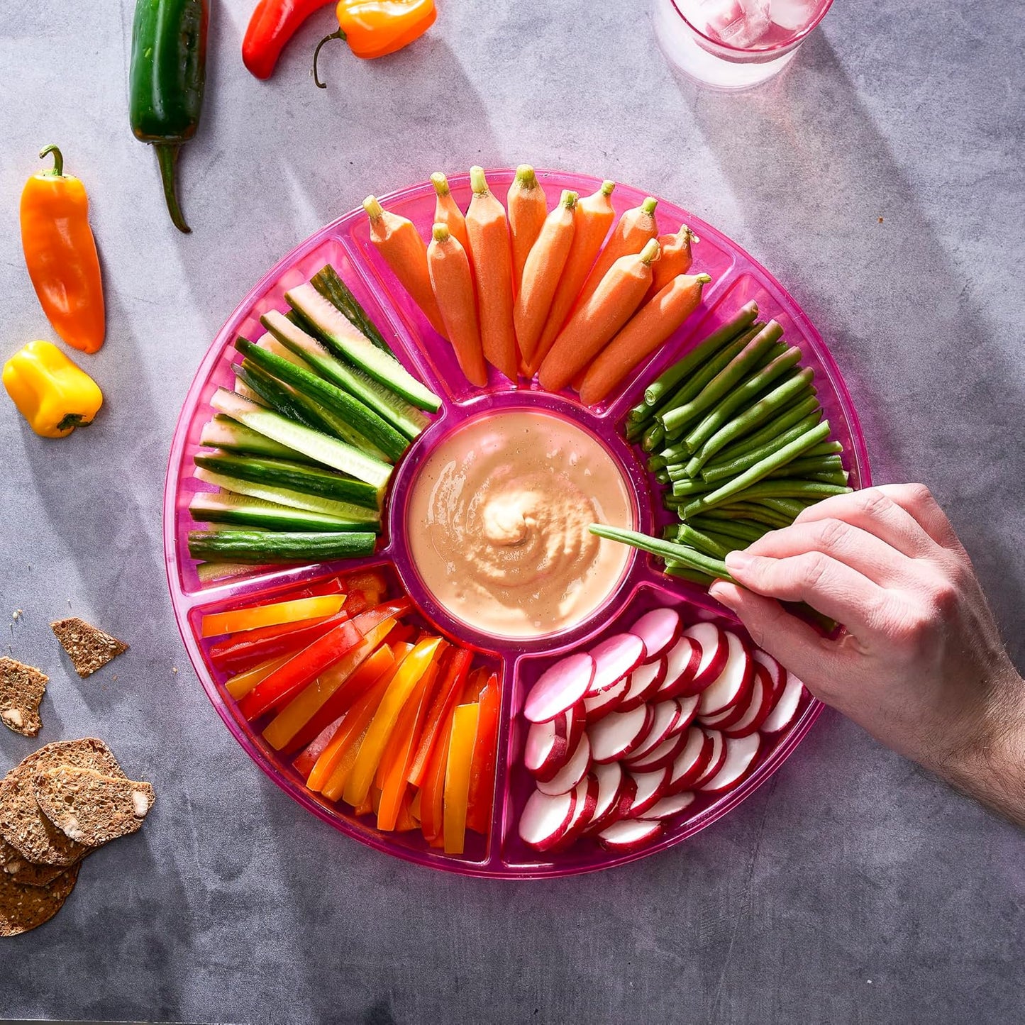 Plasticpro 6 Sectional Round Plastic Serving Tray/Platters Pink Pack of 2