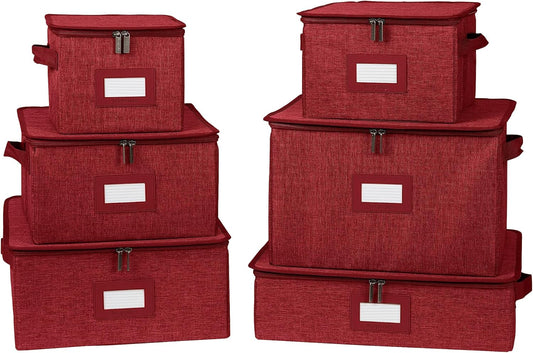 Covermates Keepsakes Dish Storage Box - Stackable, Reinforced Handles, China Storage, Red Heather