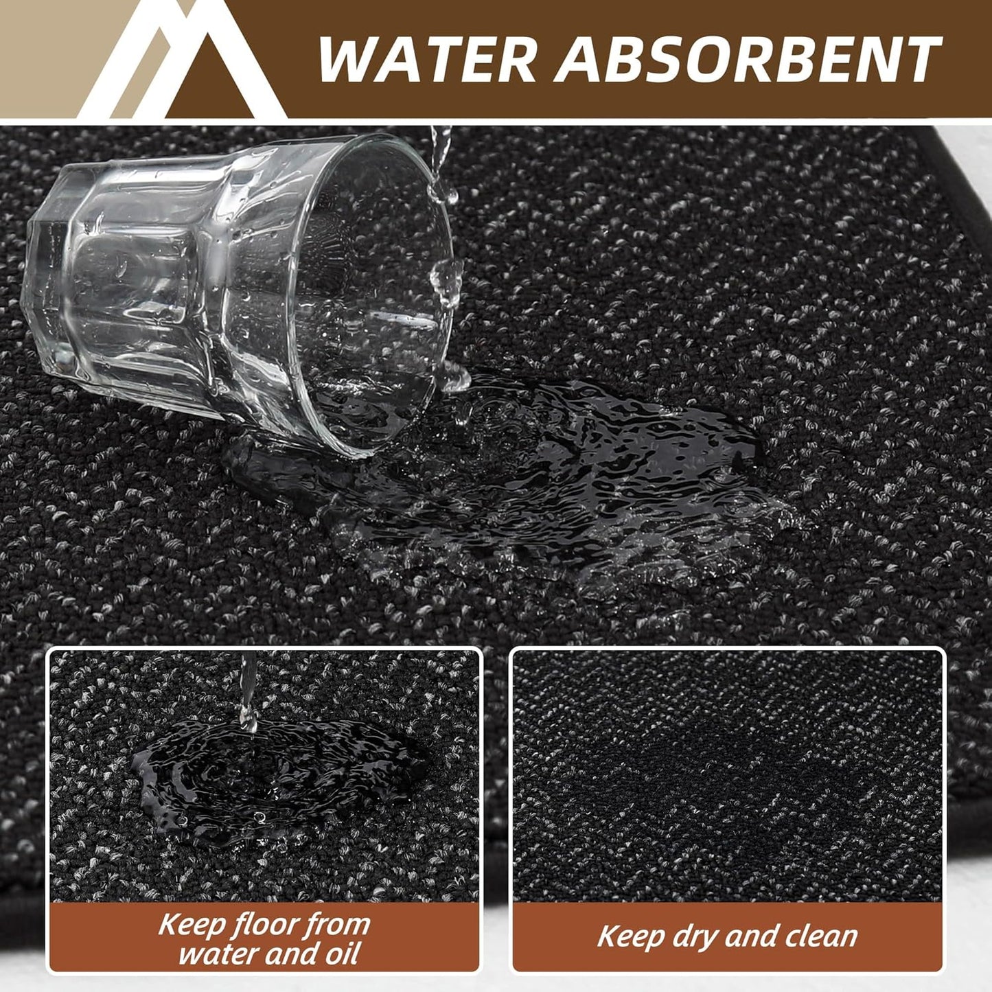 COSY HOMEER Kitchen Rugs Non Slip Washable 24"x36"+24"x60" Absorbent Kitchen Mats for Floor Stain Resistant Kitchen Runner Rug Sets of 2 Kitchen Floor Mats for Sink,Black