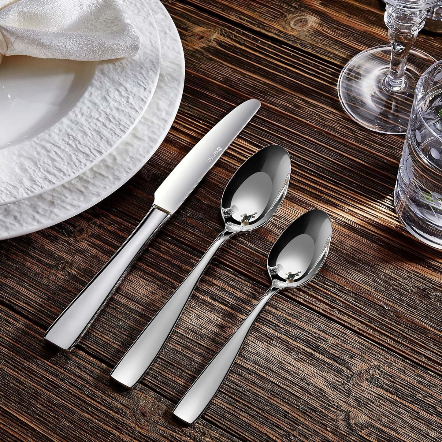 KEAWELL Premium 20/45/65 Piece Louis Silverware Set, 18/10 Stainless Steel, Service for 4/8/12, Fine Flatware Set, Dishwasher Safe (20)