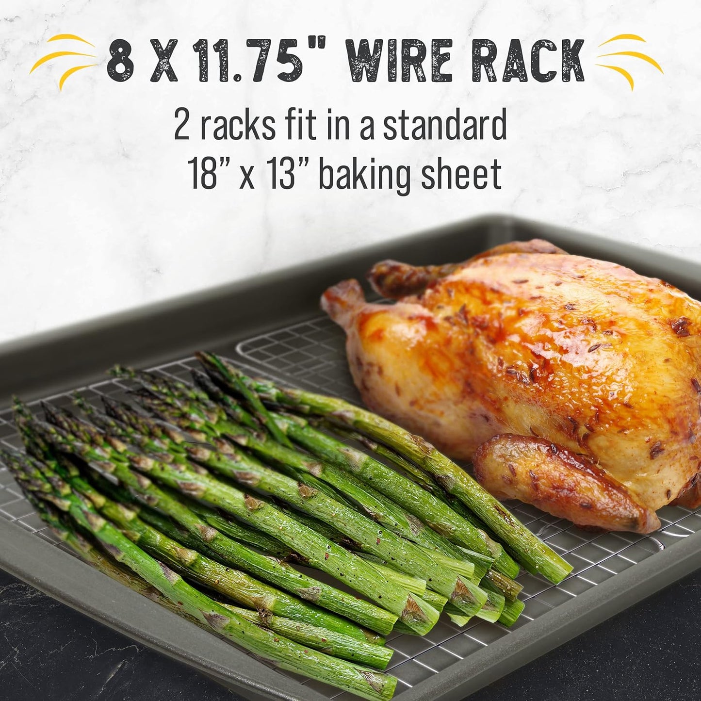 Checkered Chef Cooling Rack for Cooking and Baking - 8” x 11 ¾" Set of 2 Stainless Steel, Oven Safe Grid Wire Cookie Cooling Racks