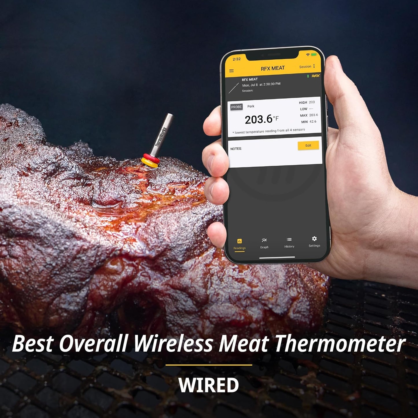 ThermoWorks RFX | Smart Wireless Meat Thermometer | Wi-Fi & Radio Frequency | Stronger Signal Than Bluetooth | Meat Probe for Use in Smoker, Grill, BBQ, Oven - 4-Probe Kit