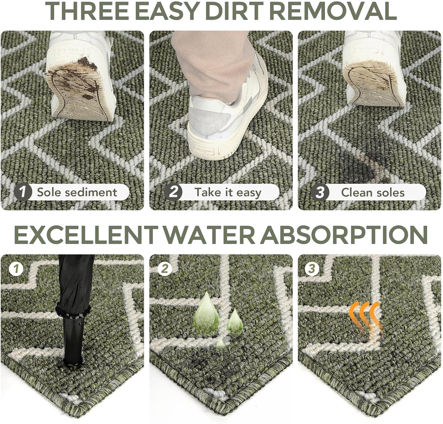 hicorfe Kitchen Rugs and Mats,Kitchen Mats for Floor,47"x71" Non Slip Runner Rug,Absorbent Resist Dirt Comfort Standing Mat Machine Washable for Entryway,Hallway,Front of Sink(Green)