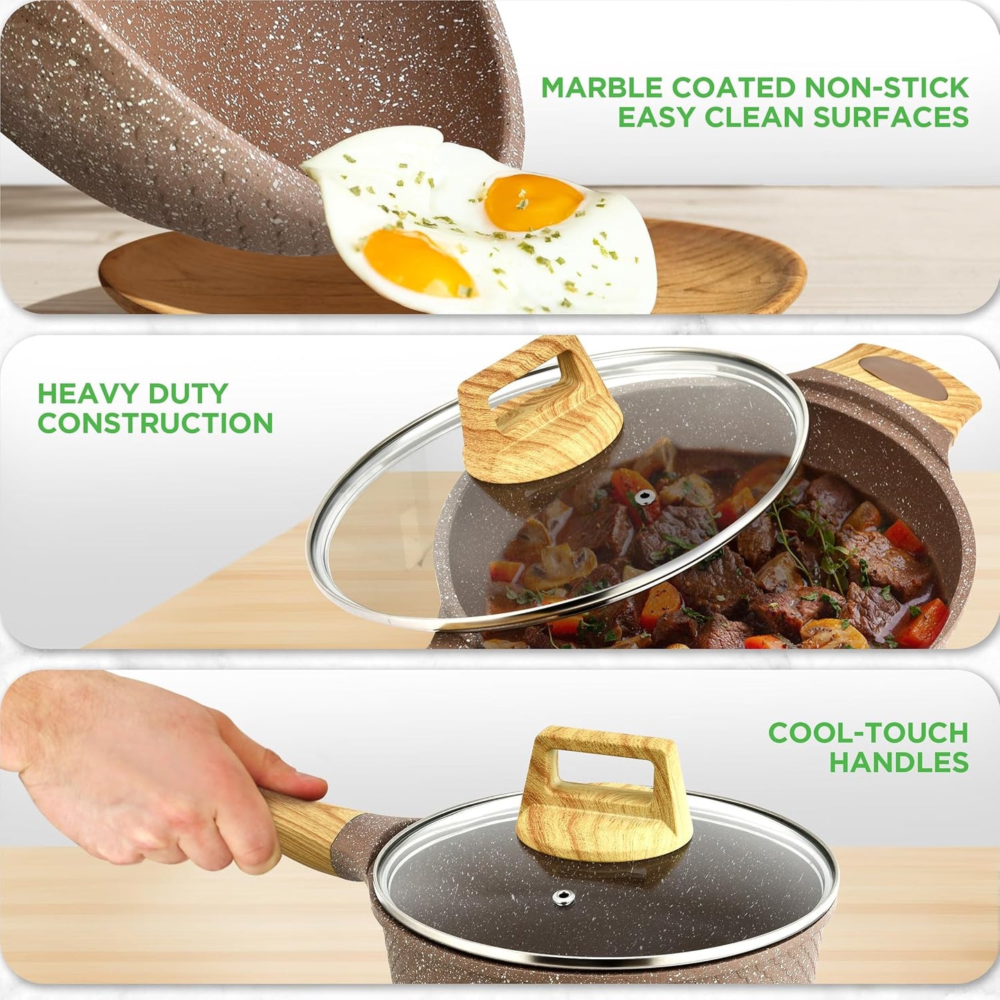 Nutrichef 22-Piece Black Marble Non-Stick Cookware and Bakeware Set - Professional Home Kitchen Collection with Multi-Sized Pots, Pans, and Heat-Resistant Tools