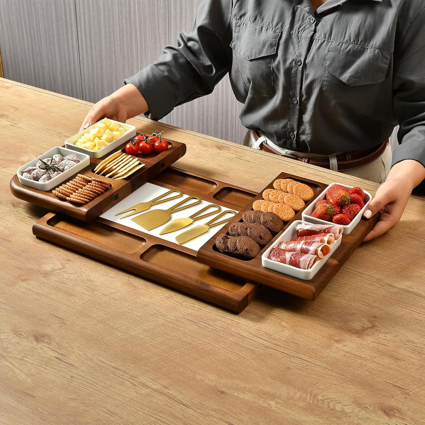 Shanik Premium Marble Charcuterie Board - Magnetic Cheese and Meat Board, Double-Sided Serving Tray and Cutting Board - Gift for Any Occasion Quality Assured (with Engraving)