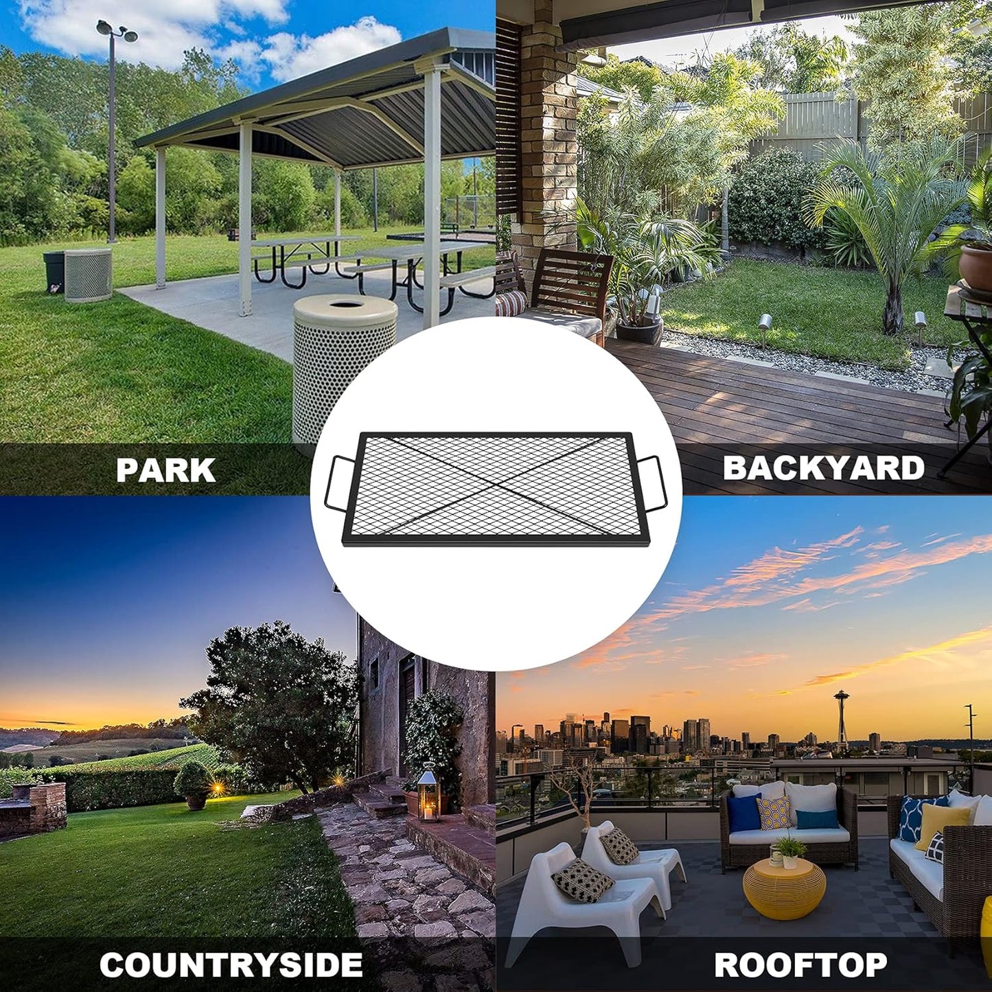 onlyfire Barbecue Rectangle X-Marks Fire Pit Cooking Grate, Heavy Duty Steel Campfire BBQ Grill Grid with Handle Grill Grate for Outdoor, 32-Inch