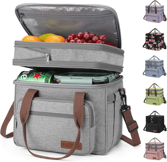 Maelstrom 23L Insulated Lunch Box For Men Women,Expandable Double Deck Lunch Cooler Bag,Lightweight Leakproof Tote Bag With Side Tissue Pocket,Gray