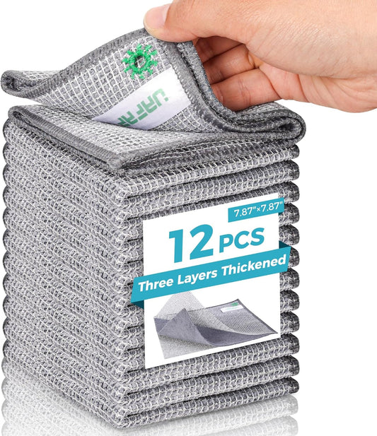 12 Pcs New Upgrade 3-Layer Non Scratch Wire Dishcloth,Cleans Fast Without Scratching, Stands Up to Stuck-on Grime, Multi-Surface Safe, Cleaning Power for Everyday Jobs 7.87“ x 7.87”