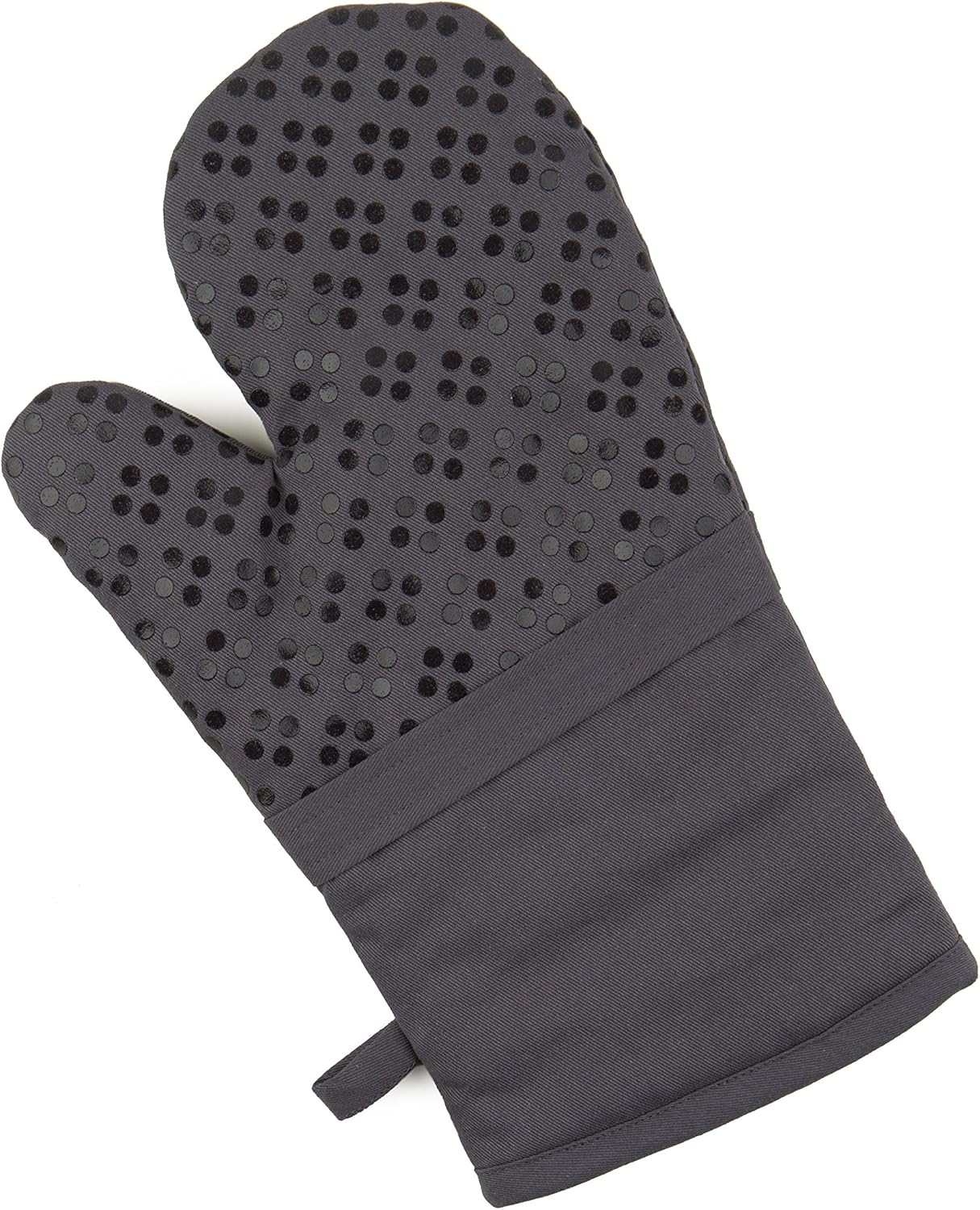 Sticky Toffee Oven Mitt and Pot Holder Set of 3 – Gray Non-Slip Kitchen Hot Pads and Mitts with Silicone Grip, 100% Cotton Shell, Oeko-Tex Cotton