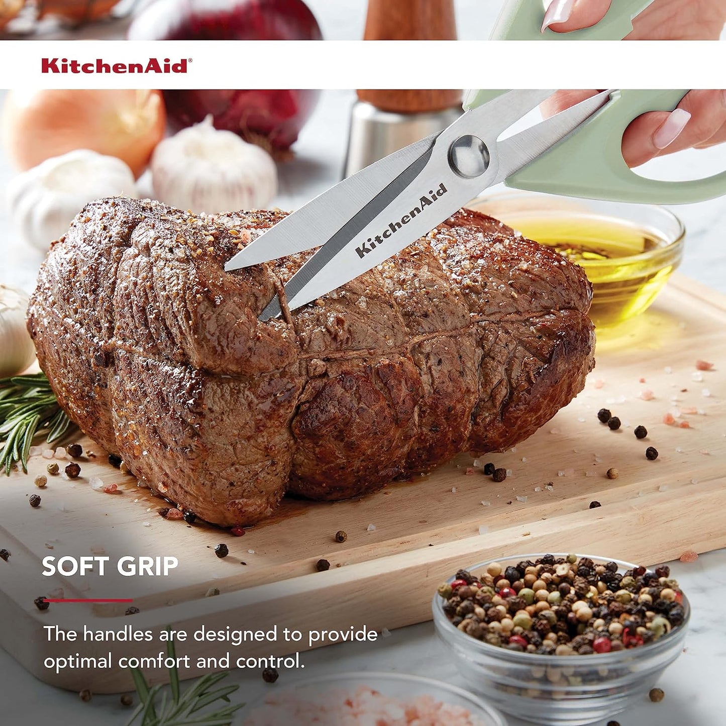 KitchenAid All Purpose Kitchen Shears with Protective Sheath Durable Stainless Steel Scissors, Dishwasher Safe, Soft Grip Comfort Handle, 8.72 Inch, Pistachio