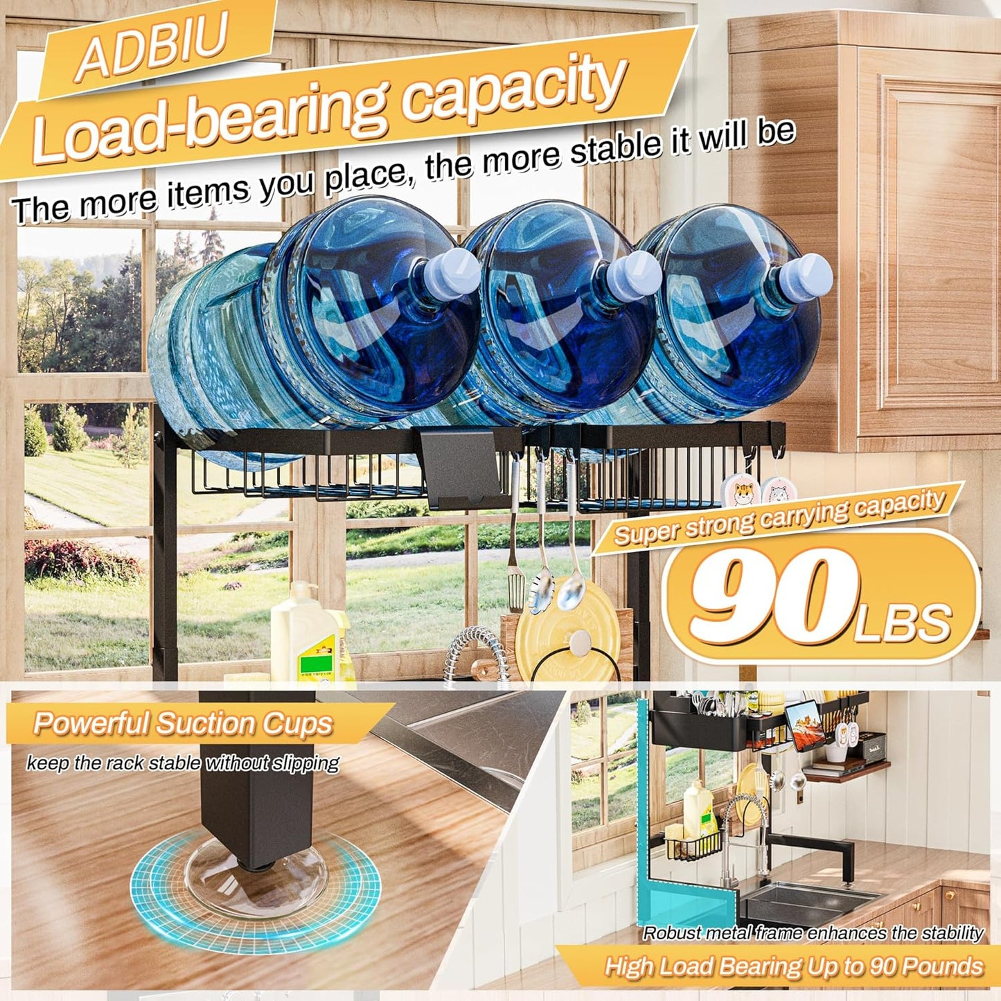 ADBIU Over The Sink Dish Drying Rack (Expandable Height and Length) Snap-On Design 2 Tier Large Dish Rack