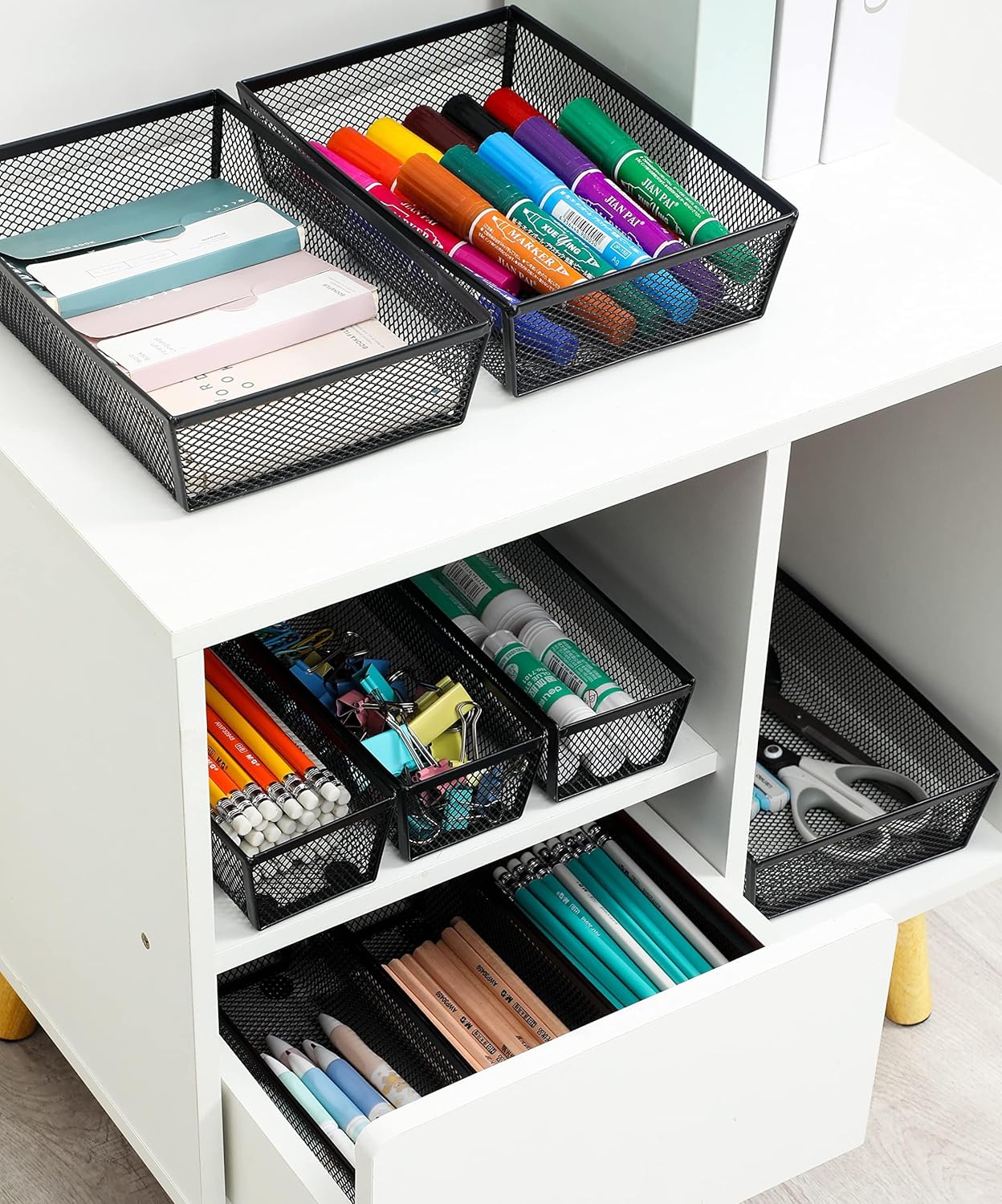 BYCY 4 Pack Silverware Drawer Organizer, Mesh Utensil Organizer for Kitchen Storage, Black Steel Metal Mesh Tray for Flatware Fork Spoon Knife (9 x 6 x 2 Inch,black)