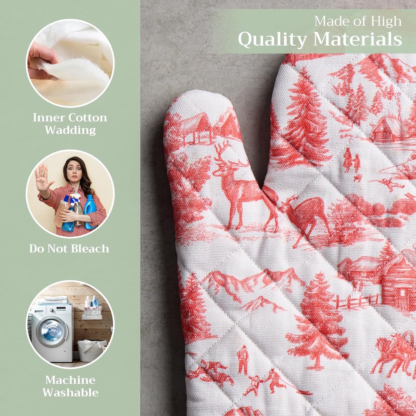 Maison d' Hermine Oven Gloves 100% Cotton Oven Mitt 7" x 13" with Loop Heat Resistant, BBQ, Cooking Gloves, Baking, Grilling, Kitchen, Handling Hot Pans (Pack of 1, Winter Jouy)