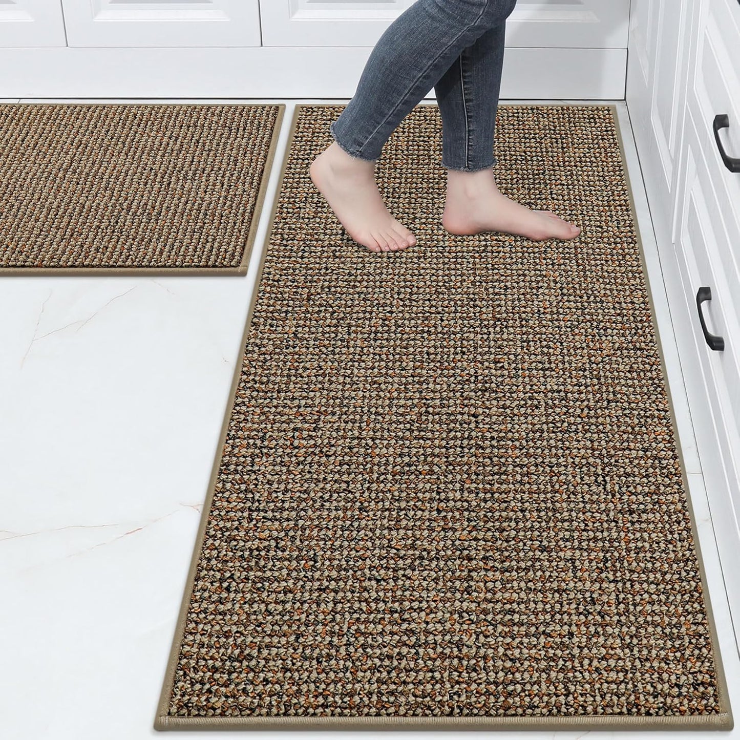 BEQHAUSE Kitchen Rugs and Mats 2PCS, Non-Slip Kitchen Mats for Floor, Absorbent and Stain Resistant Kitchen Runner, Machine Washable Rugs for Kitchen, Laundry & Sink, 24"x36"+24"x60", Taupe