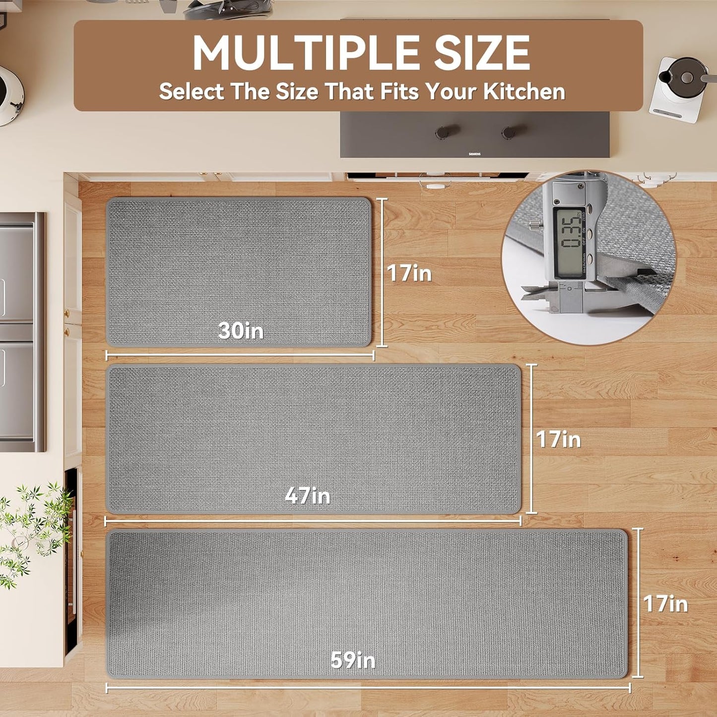 Kitchen Mat Set of 2 PCS, Kitchen Mats for Floor, Linen-Look Woven Absorbent Kitchen Runner Rugs Non Slip Washable Comfort Standing Mats for Kitchen, Front of Sink