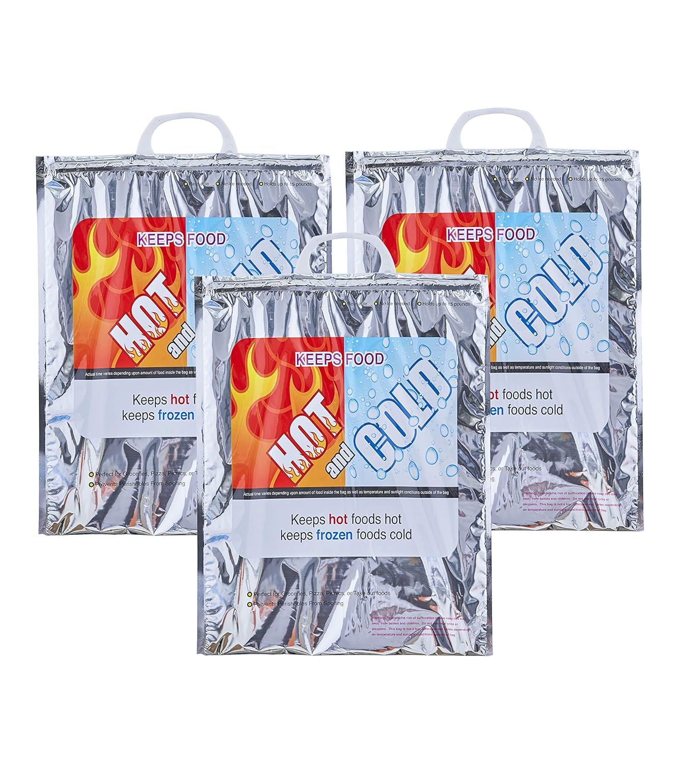 Superio Hot and Cold Insulated Bags for Food Delivery, Grocery Shopping Bags, Food Storage for Hot and Frozen Food for Travel, Disposable Cooler Bag, Reinforced Thermal Lunch Bag (3, 13.5"x17.5")