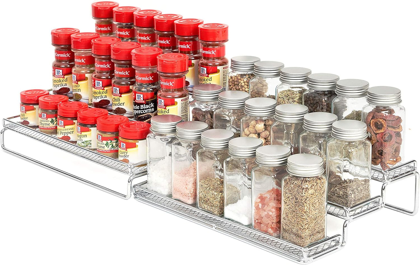 GONGSHI Spice Rack Organizer for Cabinet, Pantry and Countertop, 3 Tier Expandable Seasoning Shelf, Chrome
