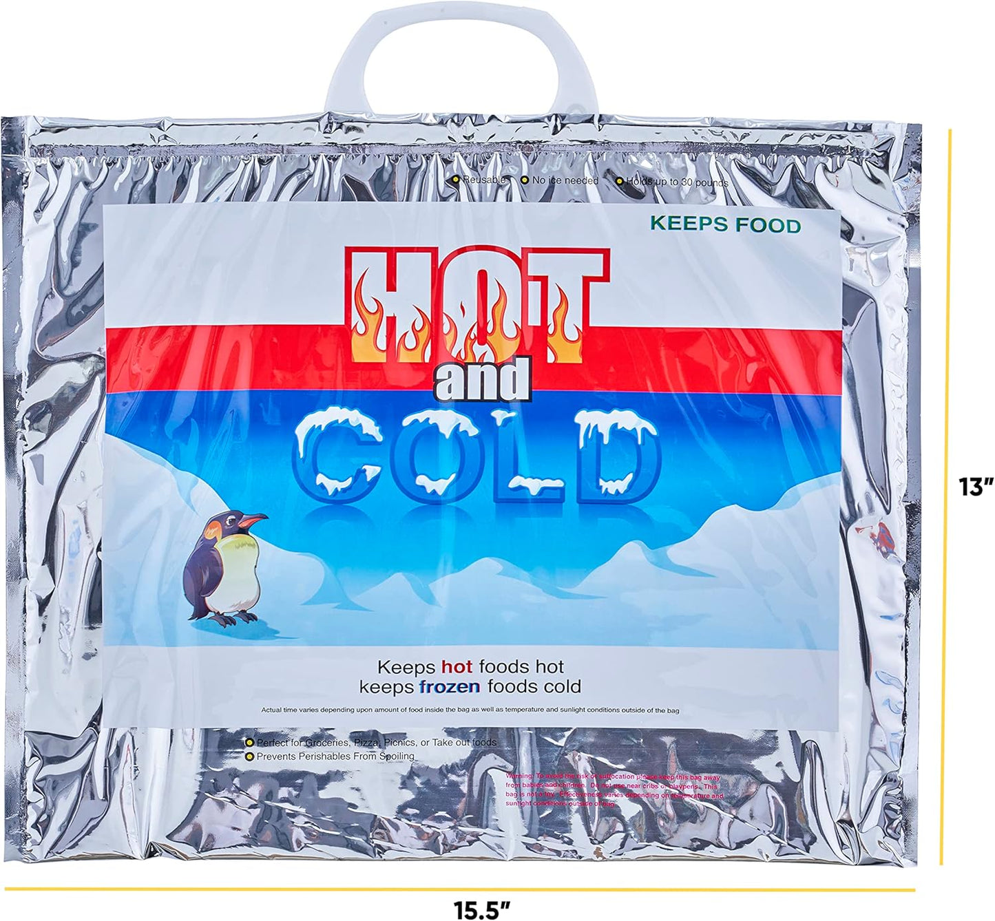 Superio Hot and Cold Insulated Bags for Food Delivery, Grocery Shopping Bags, Food Storage for Hot and Frozen Food for Travel, Disposable Cooler Bag, Reinforced Thermal Lunch Bag (10, 15.5"x13")