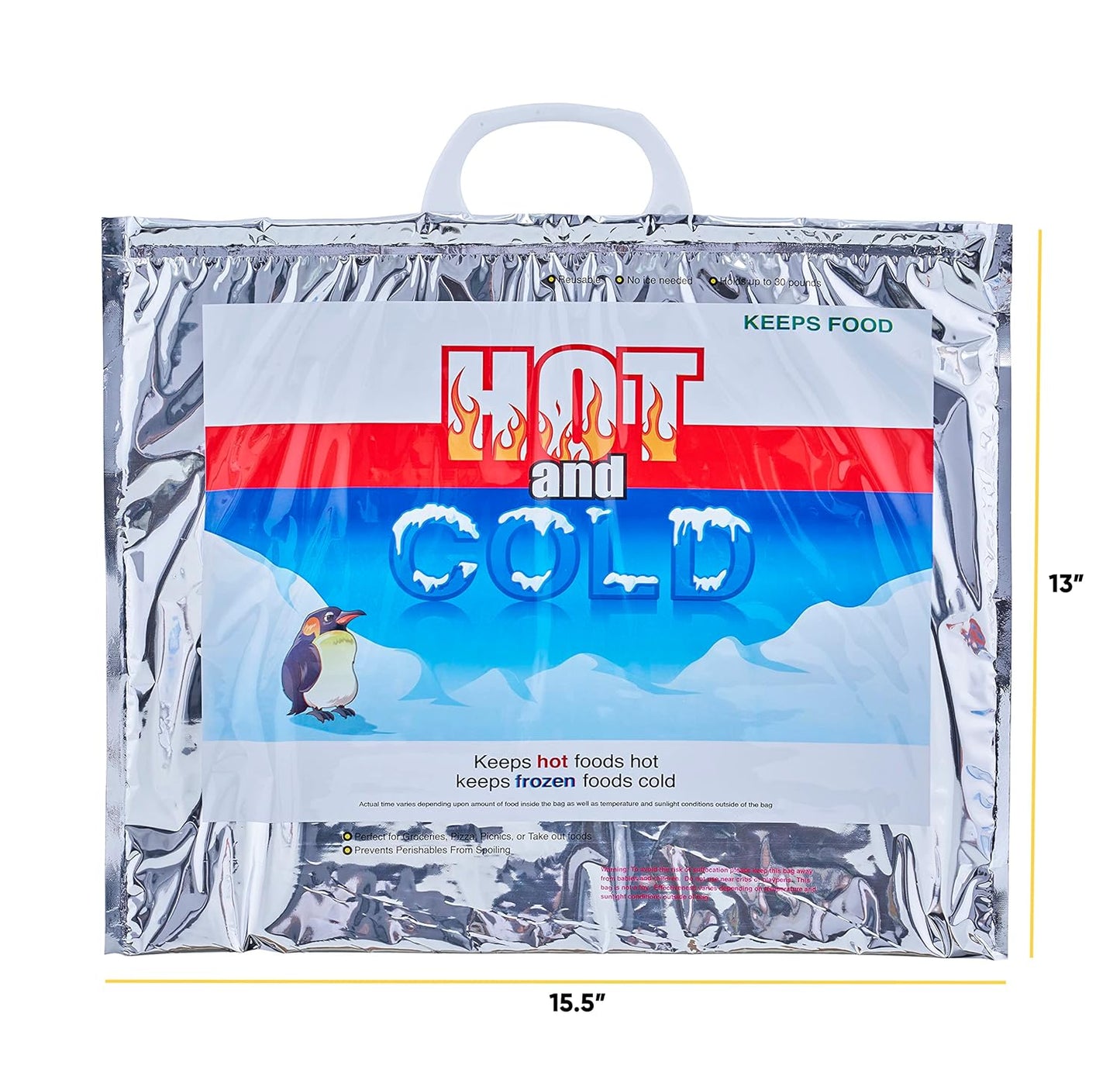 Superio Hot and Cold Insulated Bags for Food Delivery, Grocery Shopping Bags, Food Storage for Hot and Frozen Food for Travel, Disposable Cooler Bag, Reinforced Thermal Lunch Bag (12, 15.5"x13")