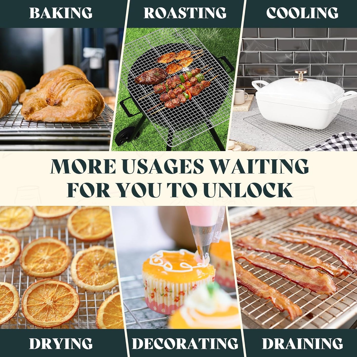 Cooling Racks for Cooking and Baking-11.5"x16.5" Oven Safe Premium Stainless Steel Heavy Duty Baking Rack Tight-Wire, Fits Half Sheet Pan for Roasting & Grilling & Cooking-1 Pack