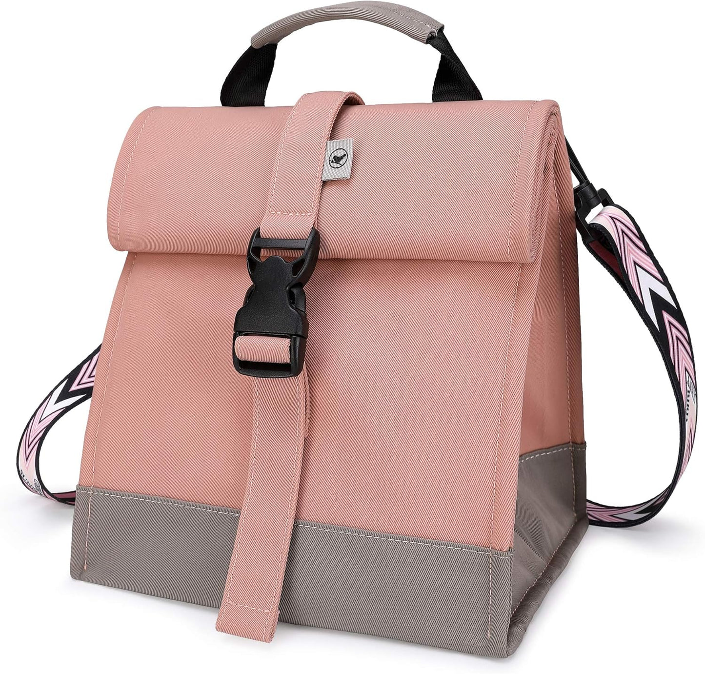 SUNNY BIRD Insulated Lunch Bag Pink Lunch Box Small Cooler Bag for Women, Girls, Adults and Teens (Pink with pink shoulder strap)