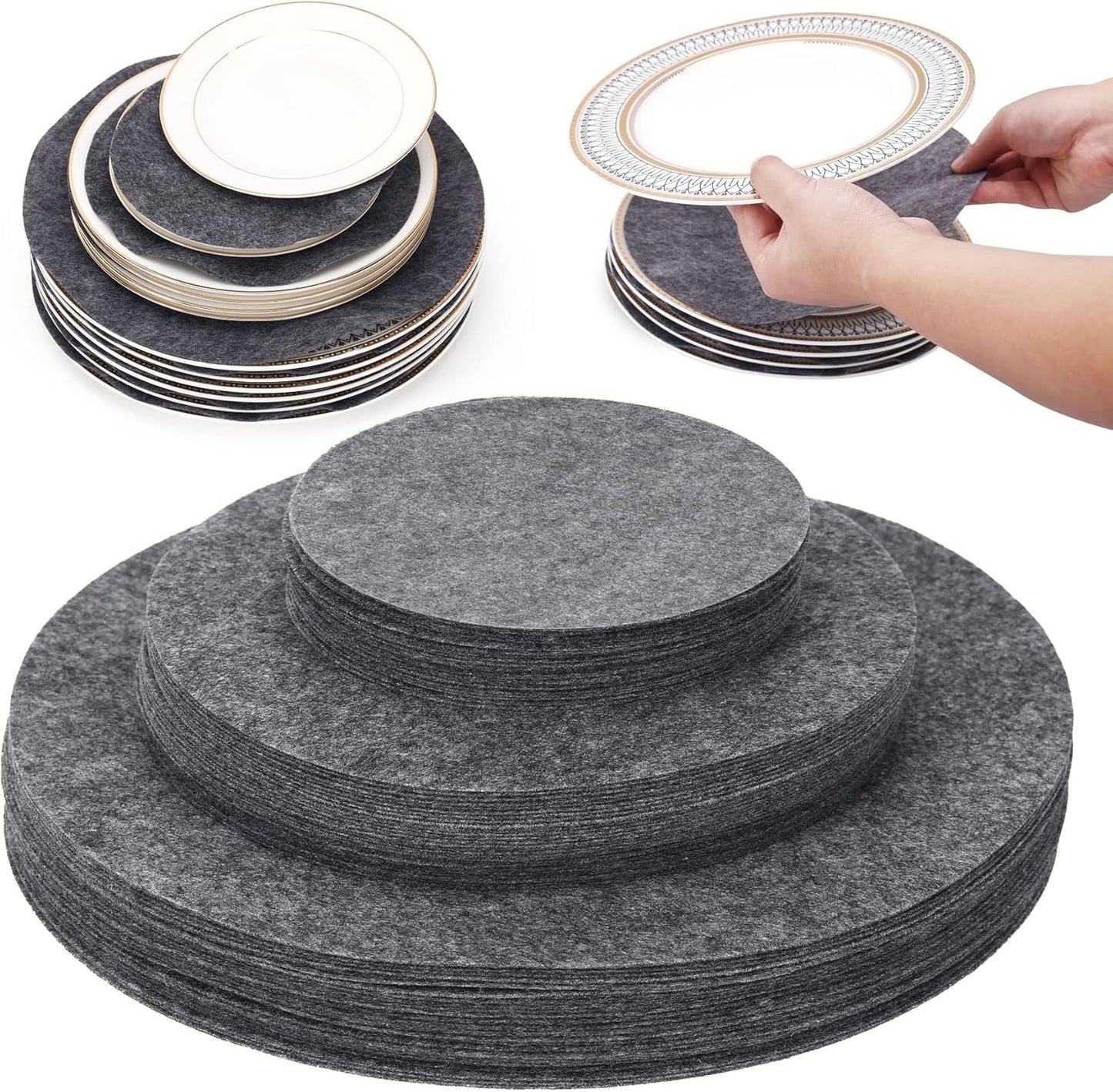 Imncya Plate Separators Storage, Set of 60 and 3 Different Size, Thick and Premium Soft Felt Plate Dividers for China, Dish, Coffee Saucers Protecting and Stacking - Grey