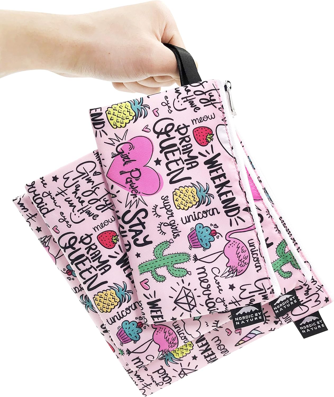 Nordic By Nature-Dual Layer Reusable Sandwich & Snack Bags – BPA-Free, Easy Clean, School Lunch Bags for Kids & Adults (Unicorns & Rainbows)