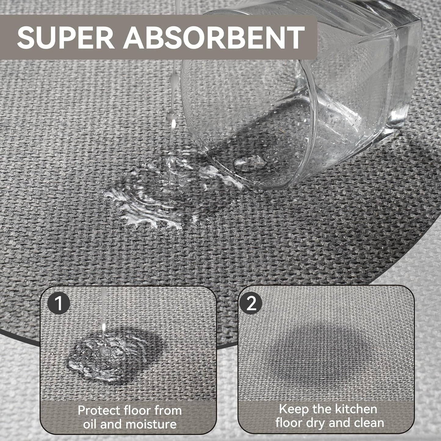 Kitchen Mat Set of 2 PCS Kitchen Mats for Floor, Linen-Look Woven Absorbent Kitchen Runner Rugs Non Slip Washable Comfort Standing Mats for Kitchen, Front of Sink