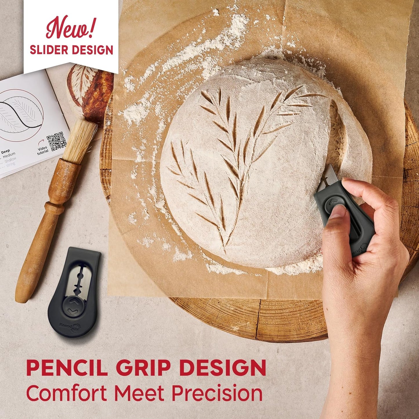 KneadAce Upgraded Magnetic Bread Lame, Professional Dough Scoring Tool with Extractable Blade, Sourdough Bread Tool for Baking, Includes Scoring Pattern Booklet & 5 Replaceable Razor Blades