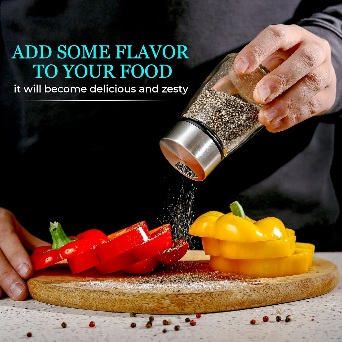 Salt and Pepper Shakers Set with Adjustable Pour Holes - Stainless Steel Spice Dispenser - Perfect for Pink Himalayan, Table Salt, Black and White Pepper