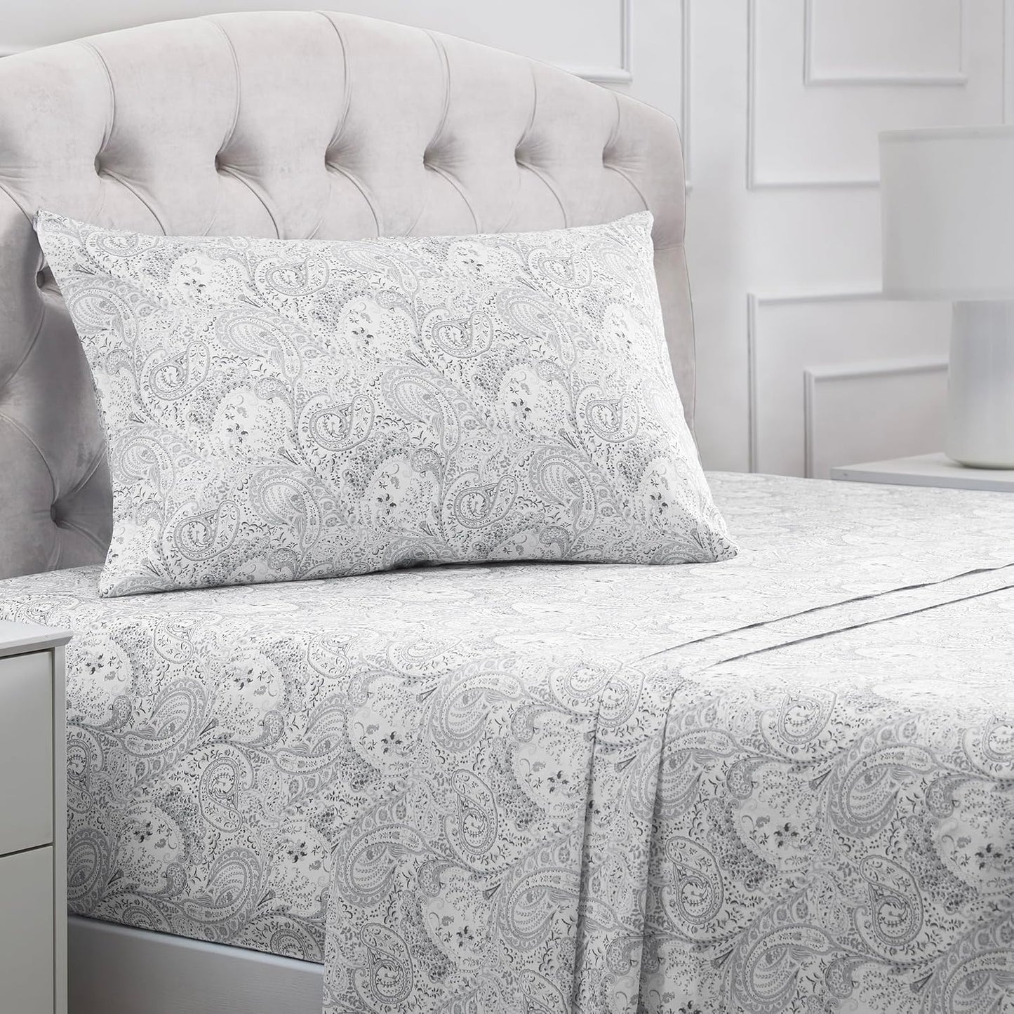 Mellanni Twin Sheets Set - 3 PC Iconic Collection Bedding - Hotel Luxury, Extra Soft, Cooling Bed Sheets - Wrinkle, Fade, Stain Resistant (Twin, Paisley Gray)