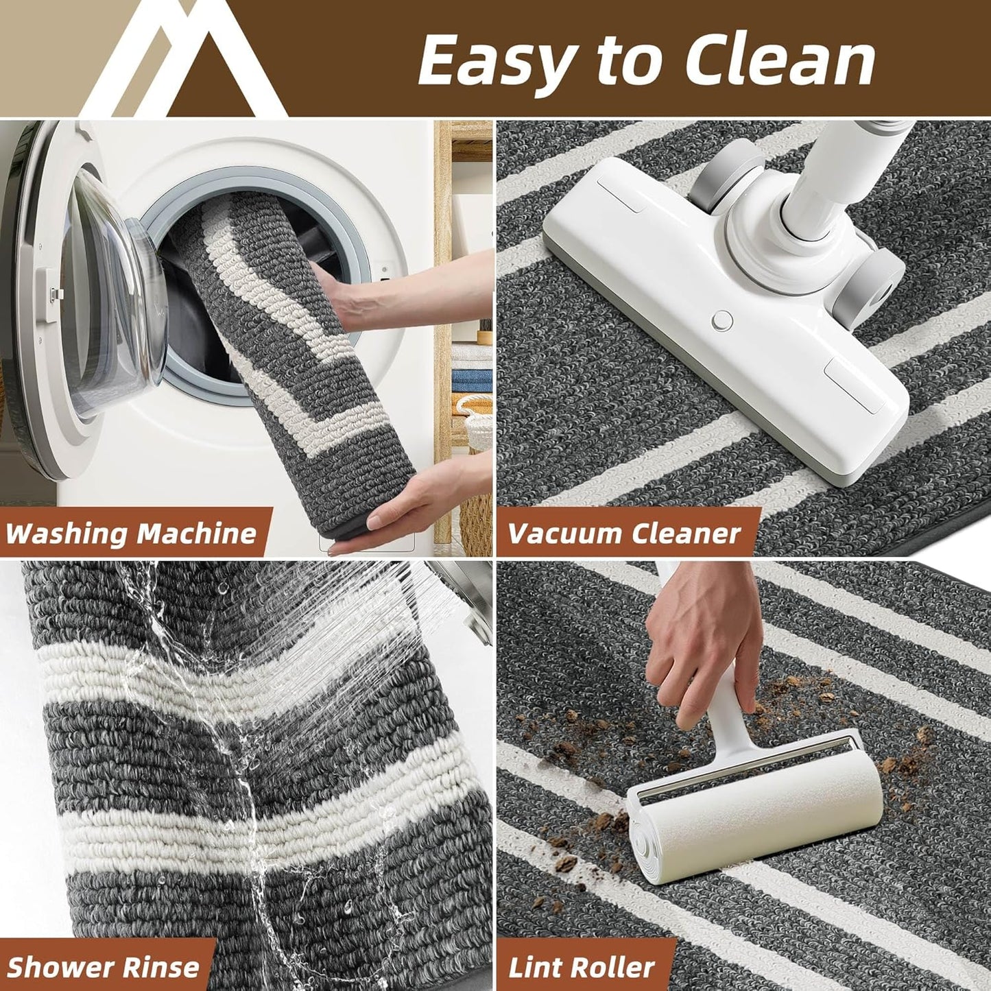 COSY HOMEER Long Kitchen Floor Mats for in Front of Sink Super Absorbent Kitchen Rugs and Mats 24"x48" Non-Skid Kitchen Mat Standing Mat Washable,Polypropylene,Dark Grey,Frame