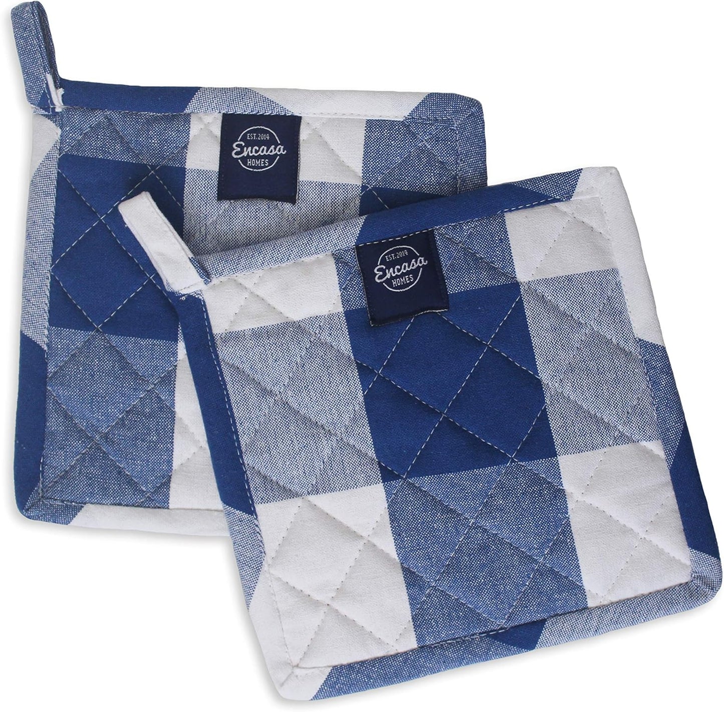 Encasa Homes 8 inches Oven Microwave Potholders (2 pc Set) for Kitchen Cooking & Baking - Heat Resistant, Thick & Safe, Protection of Hands from Hot Utensils - Buffalo Blue Checks