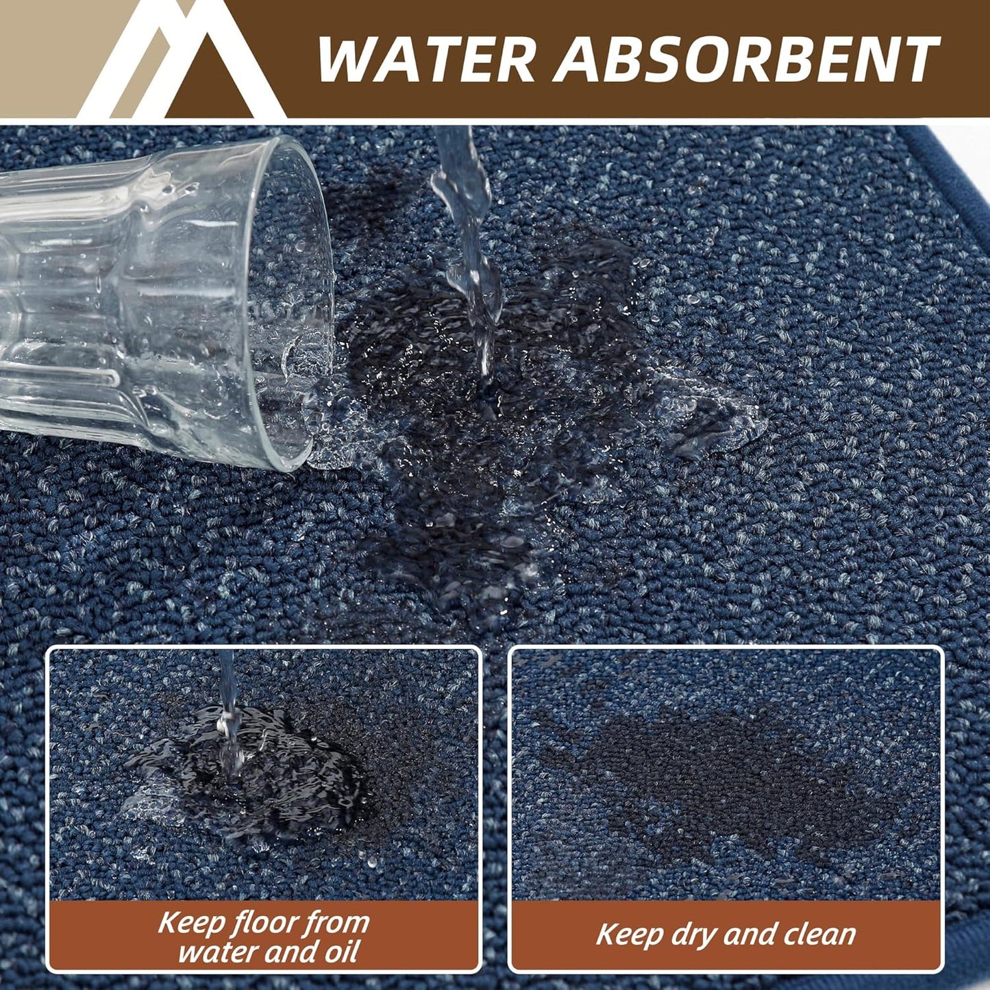 COSY HOMEER Kitchen Rugs Non Slip Washable 24"x36"+24"x60" Absorbent Kitchen Mats for Floor Stain Resistant Kitchen Runner Rug Sets of 2 Kitchen Floor Mats for Sink,Navy Blue