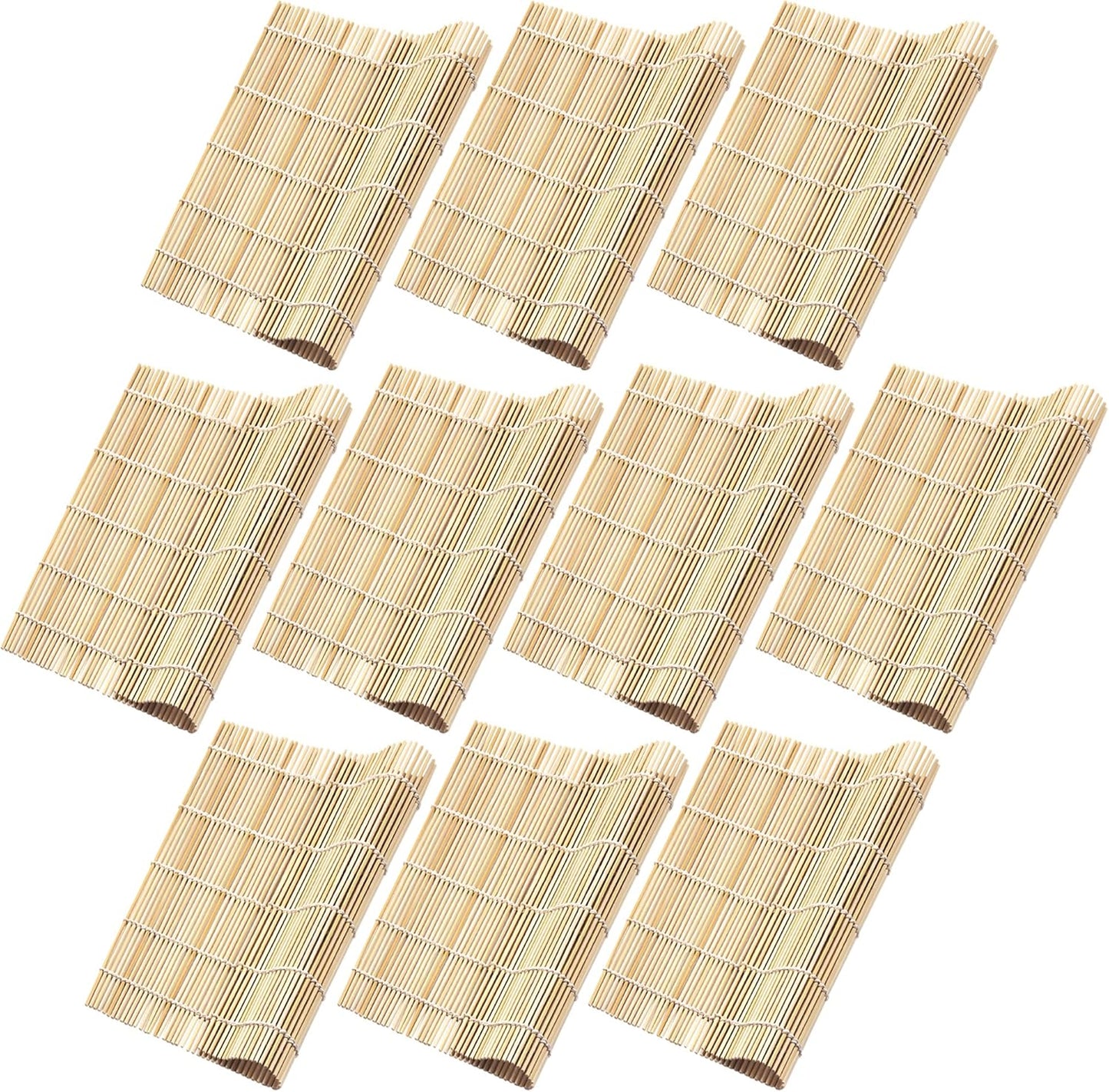 Fusion Select 10 Pk Bamboo Sushi Mat - Sushi Roller Mat for Making, Shaping & Molding Sushi Roll & Kimbap - Food-Safe Sushi Making Supplies, Tools & Accessories - Made of Natural Bamboo - 9.5x9.5