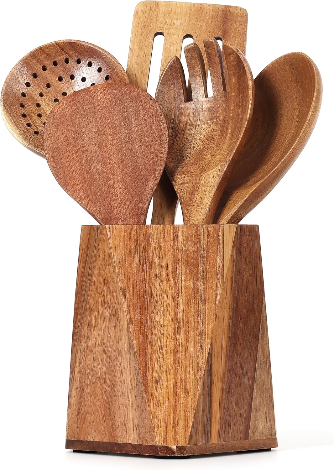 Wooden Utensil Holder for Kitchen: Wood Utensil Crocks for Farmhouse Decor - Kitchen Tool Storage for Countertop