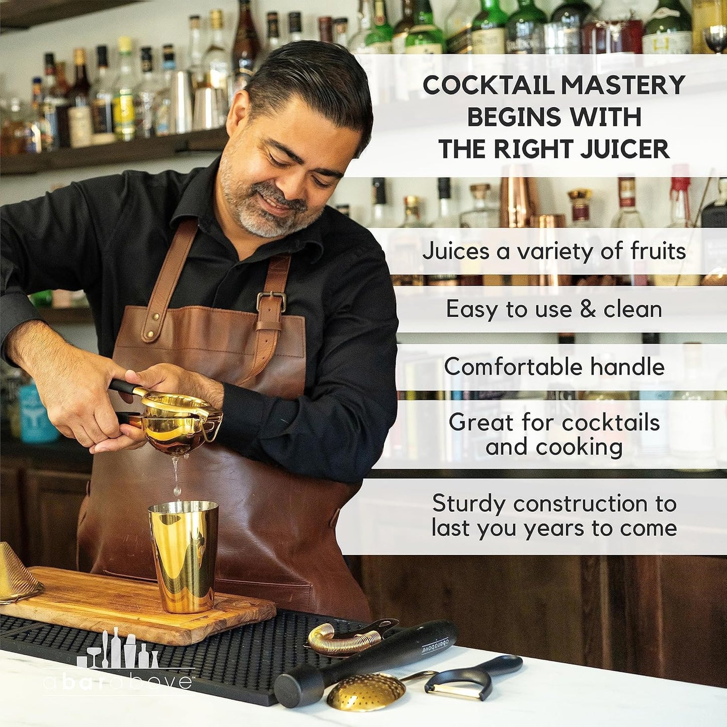 A Bar Above Premium Quality Hand Juicer, for Cocktails, Heavy Duty, Stainless Steel Juicer, Lime, Lemon, and Oranges, Citrus Juicers, for Mixologists and Bars, Fruit Juice Extractor, Gold, 3 Pack