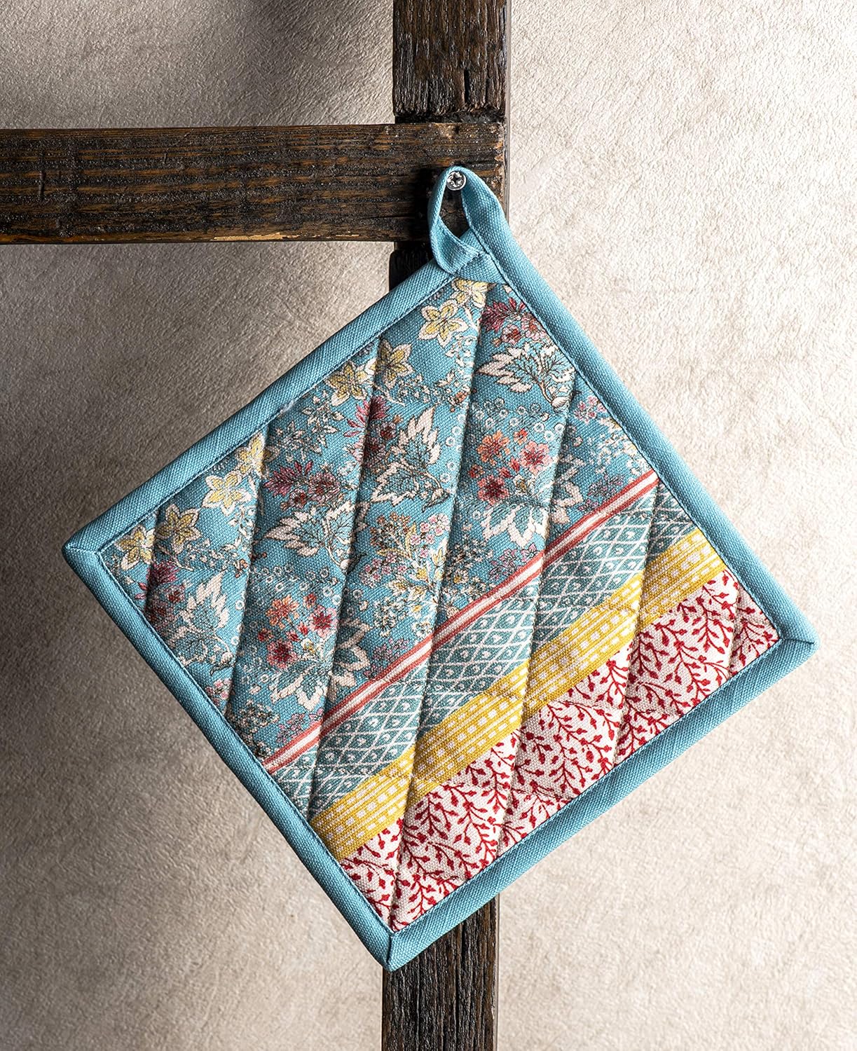 Maison d' Hermine Pot Holders 100% Cotton Heat Resistant Potholders 8" x 8" Hot Pads with Loop BBQ, Cooking, Baking, Grilling, Kitchen, Handling Hot Pans Spring/Summer (Pack of 1, Marquise)