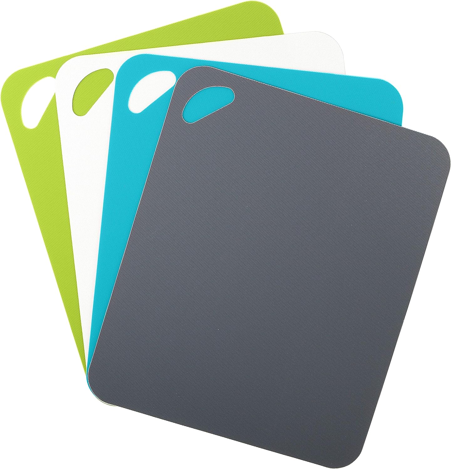 Dexas Heavy Duty Cutting Board Grippmat, Flexible Cutting Boards for Kitchen, Set of 4, Non Slip Plastic Board Cutting Mat 11.5 by 14 inches, Gray, Turquoise, White, Green Set Kitchen Gadgets
