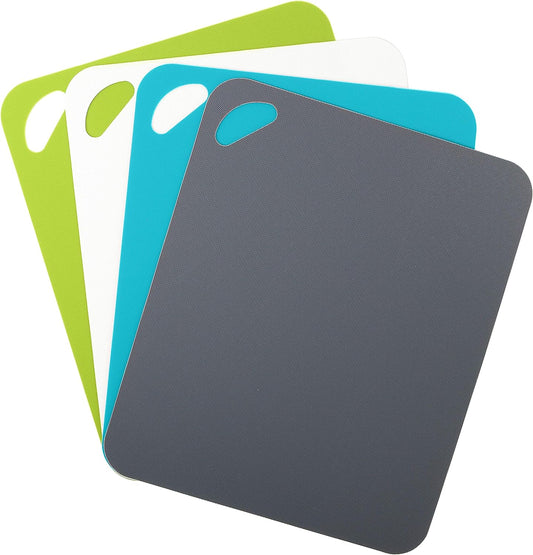 Dexas Heavy Duty Cutting Board Grippmat, Flexible Cutting Boards for Kitchen, Set of 4, Non Slip Plastic Board Cutting Mat 11.5 by 14 inches, Gray, Turquoise, White, Green Set Kitchen Gadgets