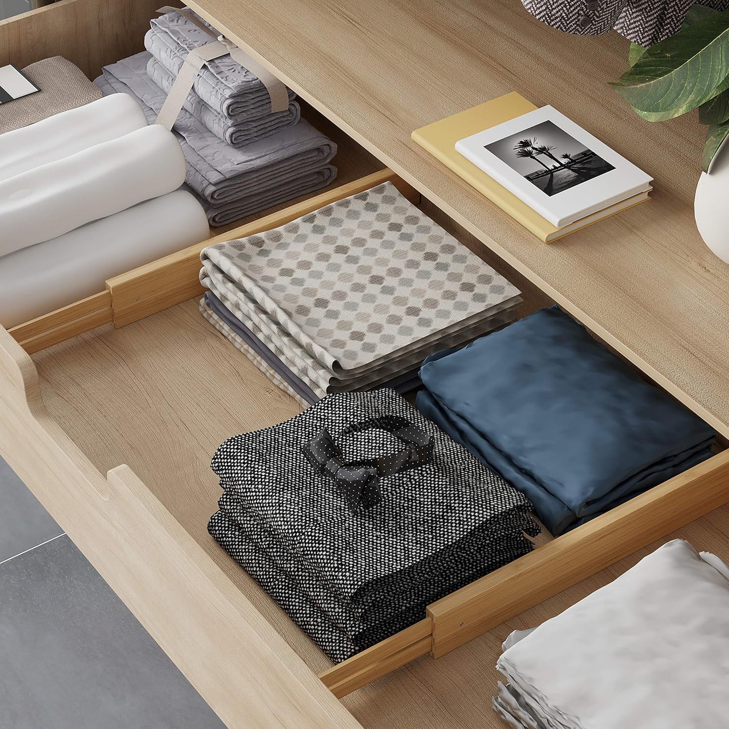 BAMEOS Drawer Dividers kitchen Organization Bamboo Utensil Organizers for Kitchen Bedroom Bathroom Dresser Office 4-pack