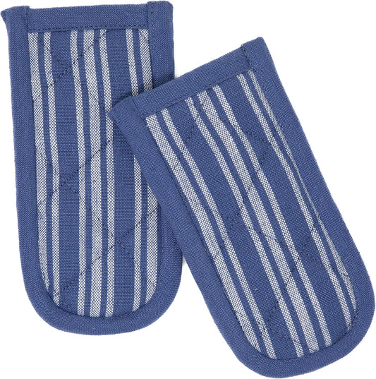 Sticky Toffee Pan Handle Covers for Cast Iron Skillet, Set of 2, Blue Heat Resistant Sleeves, 3 x 6 in, Oeko-Tex Cotton Hot Pot Holders